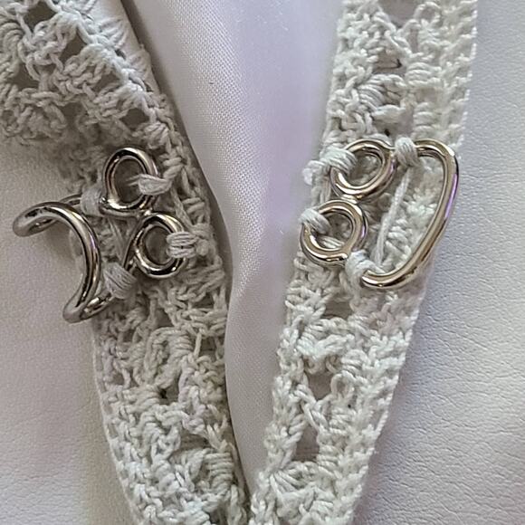 CATHERINE MALANDRINO Ivory Leather Jacket with Crochet Insets Women's Size P - Picture 14 of 14